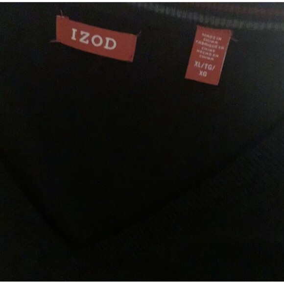 IZOD Mens Size XL Black Cotton V-Neck Sweater Logo Preppy Classic Knit Pullover - Picture 2 of 4